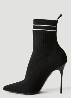 Logo Print Knit High Heel Boots