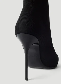 Logo Print Knit High Heel Boots