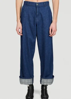 Logo Print Turn-Up-Hem Denim Jeans
