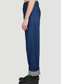 Logo Print Turn-Up-Hem Denim Jeans