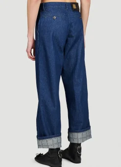 Logo Print Turn-Up-Hem Denim Jeans