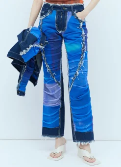 Mesh Construction Denim Jeans