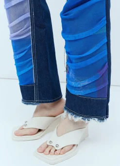 Mesh Construction Denim Jeans