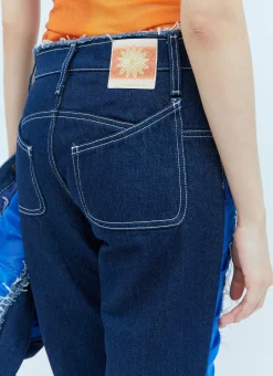 Mesh Construction Denim Jeans