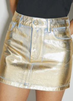 Metallic Coated Denim Mini Skirt