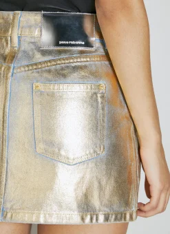 Metallic Coated Denim Mini Skirt