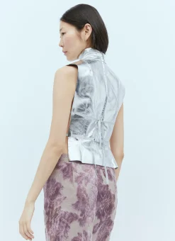 Metallic-Coated Leather Vest