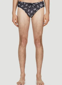 Numerical Print Swim Briefs