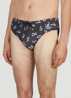 Numerical Print Swim Briefs