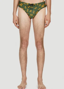 Numerical Print Swim Briefs