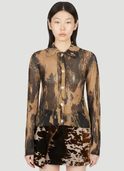 Open-Knit Distressed Print Cardigan