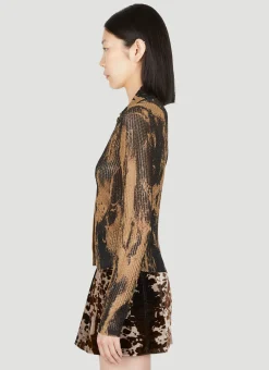 Open-Knit Distressed Print Cardigan