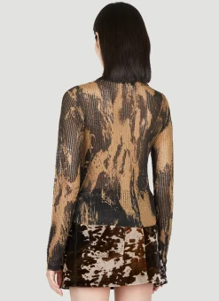 Open-Knit Distressed Print Cardigan