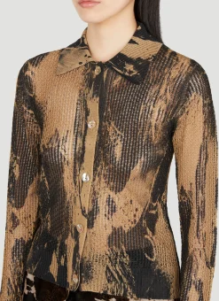 Open-Knit Distressed Print Cardigan