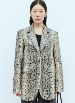 Oversized Python-Print Leather Blazer