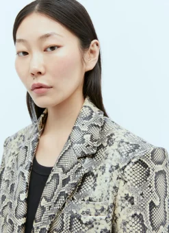 Oversized Python-Print Leather Blazer