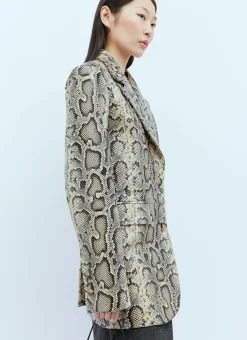 Oversized Python-Print Leather Blazer