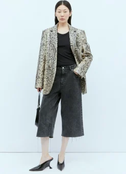 Oversized Python-Print Leather Blazer