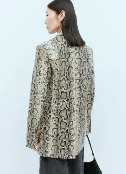 Oversized Python-Print Leather Blazer
