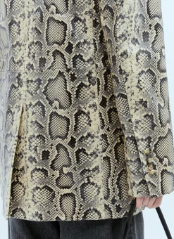 Oversized Python-Print Leather Blazer