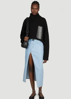 Padlock Strap Long Slit Denim Skirt