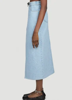 Padlock Strap Long Slit Denim Skirt
