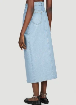 Padlock Strap Long Slit Denim Skirt