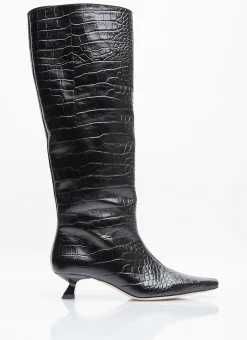 Pillar Snake-Embossed Leather Boots