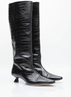 Pillar Snake-Embossed Leather Boots