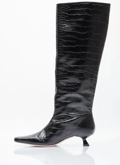 Pillar Snake-Embossed Leather Boots