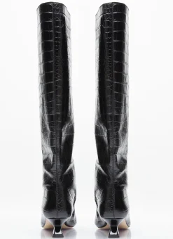 Pillar Snake-Embossed Leather Boots