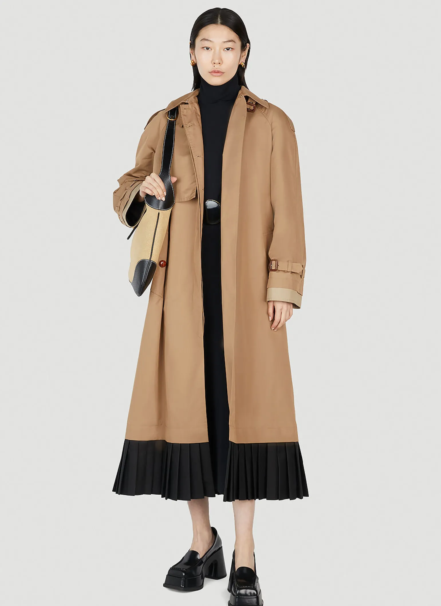 Pleated Hem Trench Coat