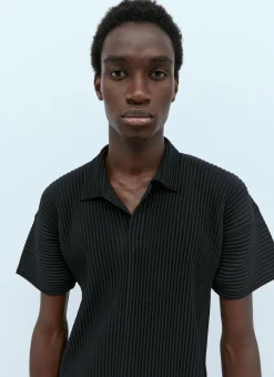 Pleated Knit Polo Shirt