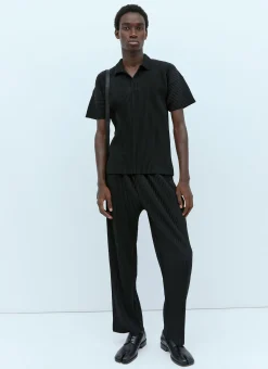 Pleated Knit Polo Shirt