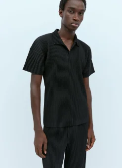 Pleated Knit Polo Shirt