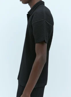 Pleated Knit Polo Shirt