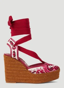 Printed Brocade Wedge Sandals
