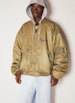 Reversible Scribbled Hooded Bomber Jacket