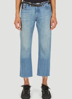 Ripped Waistband Belted Jeans