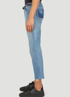 Ripped Waistband Belted Jeans