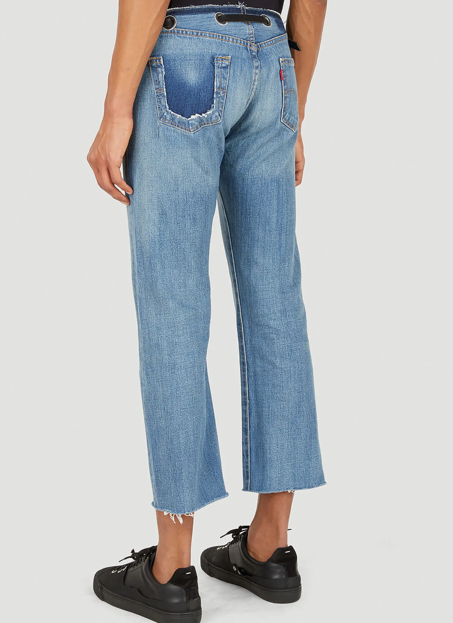 Ripped Waistband Belted Jeans