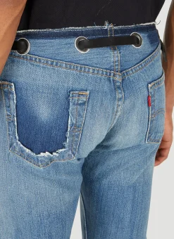 Ripped Waistband Belted Jeans