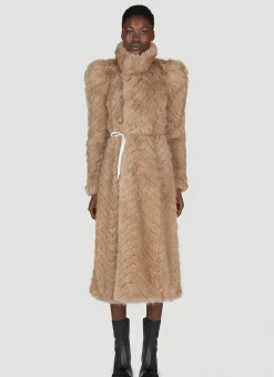 Round Shoulder Quilted Faux-Fux Coat
