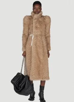 Round Shoulder Quilted Faux-Fux Coat