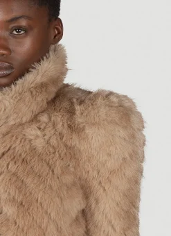 Round Shoulder Quilted Faux-Fux Coat