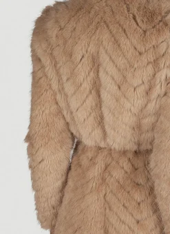 Round Shoulder Quilted Faux-Fux Coat