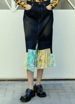 Ruffled Stair Denim Skirt