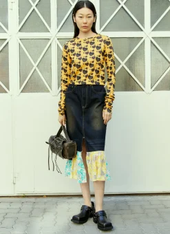 Ruffled Stair Denim Skirt