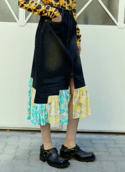 Ruffled Stair Denim Skirt