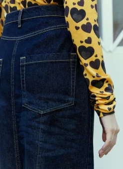 Ruffled Stair Denim Skirt